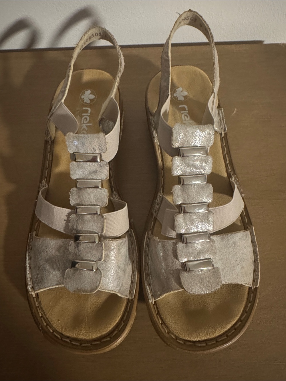Rieker Regina Shimmery Taupe Slingback Sandals, Size 41